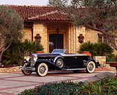 AUT 19 RK0252 19
1930 Black Duesenberg (Murphy Body) soft 3/4 front in driveway with house as background