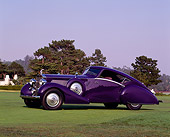 AUT 19 RK0281 04
1936 Rolls Royce Phantom Purple 3/4 Front View On Grass By Trees