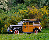 AUT 19 RK0329 03
1936 Dodge Woody Westchester Suburban 3/4 Side View By Trees