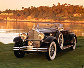 AUT 19 RK0351 03
1930 Packard Roadster Black Front 3/4 View On Grass By Water