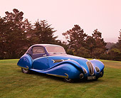 AUT 19 RK0436 01
1936 Delahaye 135 Competition Coupe Blue 3/4 Front View On Grass Trees