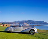 AUT 19 RK0551 04
1938 Horch 853A Sport Cabriolet Silver 3/4 Front View On Grass By Water