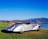 AUT 19 RK0554 01
1938 Horch 853A Sport Cabriolet Silver 3/4 Rear View On Grass By Water