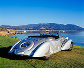AUT 19 RK0555 02
1938 Horch 853A Sport Cabriolet Silver 3/4 Rear View On Grass By Water