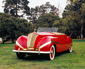 AUT 19 RK0579 01
1939 Rolls Royce Phantom III Labourdette Drophead Red 3/4 Front View On Grass By Trees