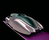AUT 19 RK0621 05
1939 Lincoln, Zephyr, Almond Green And Silver 3/4 Rear View On Purple Floor Studio