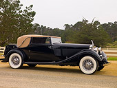 AUT 19 RK0644 01
1933 Rolls Royce Phantom II Black 3/4 Front View On Pavement By Trees