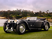AUT 19 RK0648 01
1931 Daimler Double-Six 50 Corisica Drophead Coupe Black 3/4 Side View On Grass By Water