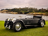 AUT 19 RK0650 01
1931 Daimler Double-Six 50 Corisica Drophead Coupe Black 3/4 Side View On Grass By Water