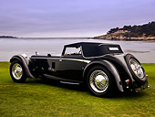 AUT 19 RK0652 01
1931 Daimler Double-Six 50 Corisica Drophead Coupe Black 3/4 Rear View On Grass By Water