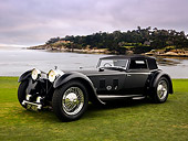 AUT 19 RK0653 01
1931 Daimler Double-Six 50 Corisica Drophead Coupe Black 3/4 Side View On Grass By Water