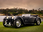 AUT 19 RK0656 01
1931 Daimler Double-Six 50 Corisica Drophead Coupe Black 3/4 Side View On Grass By Water