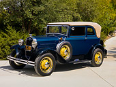 AUT 19 RK0689 01
1931 Ford Model A 400 Convertible Sedan Washington Blue Front 3/4 View On Pavement By Shrubs Trees