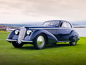 AUT 19 RK0714 01
1938 Alfa Romeo 8C 2900B Touring Blue 3/4 Front View On Grass By Ocean Best Of Show Pebble Beach