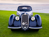 AUT 19 RK0716 01
1938 Alfa Romeo 8C 2900B Touring Blue Front View On Grass By Ocean Best Of Show Pebble Beach