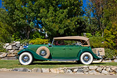 AUT 19 RK0726 01
1933 Lincoln KB Sport Phaeton Green Profile View On Grass By Trees