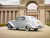 AUT 20 RK0378 01
1948 Rolls-Royce Silver Wraith Silver 3/4 Rear View On Pavement By Building