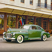AUT 20 RK0386 01
1941 Cadillac Series 61 Coupe Green 3/4 Front View On Pavement By Store