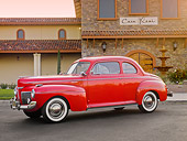AUT 20 RK0404 01
1941 Mercury Club Coupe Red 3/4 Front View On Pavement By Building
