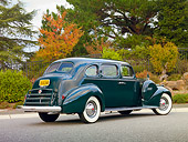 AUT 20 RK0419 01
1940 Packard 160 Touring Sedan 1804 Green 3/4 Rear View On Pavement By Trees