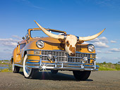 AUT 20 RK0459 01
1947 Chrysler Town & Country Tan Convertible With Longhorn Steer Head 3/4 Front View On Pavement