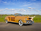 AUT 20 RK0461 01
1947 Chrysler Town & Country Tan Convertible With Longhorn Steer Head 3/4 Front View On Pavement