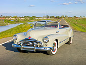AUT 20 RK0463 01
1948 Buick Roadmaster Convertible Green 3/4 Front View On Road By Marsh