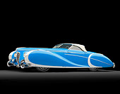AUT 20 RK0495 01
1949 Delahaye 175 S Saoutchik Roadster Blue 3/4 Side View In Studio