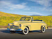 AUT 20 RK0505 01
1947 Ford Super Deluxe Convertible Yellow 3/4 Front View On Pavement By Wildflowers