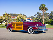 AUT 20 RK0516 01
1946 Chrysler Town & Country Convertible Red 3/4 Front View On Pavement By Trees And Houses