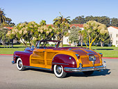 AUT 20 RK0518 01
1946 Chrysler Town & Country Convertible Red 3/4 Rear View On Pavement By Trees And Houses