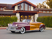 AUT 20 RK0522 01
1946 Chrysler Town & Country Convertible Red 3/4 Side View On Pavement By House