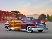 AUT 20 RK0524 01
1946 Chrysler Town & Country Convertible Red 3/4 Front View On Pavement By Building