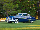 AUT 20 RK0526 01
1949 Buick Roadmaster Blue And Gray 3/4 Front View On Grass By Trees