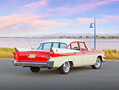 AUT 20 RK0572 01
1957 Dodge Custom Royal Lancer Red And White 3/4 Rear View On Pavement By Water