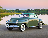 AUT 20 RK0595 01
1941 Chrysler C30 Saratoga Club Coupe Green 3/4 Front View On Pavement By Water At Dusk