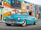 AUT 20 RK0606 01
1946 Buick Super Convertible Blue 3/4 Front View On Pavement By Mural