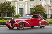 AUT 20 RK0637 01
1947 Delahaye 135M Red 3/4 Side View On Pavement By Mansion