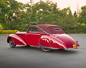 AUT 20 RK0640 01
1947 Delahaye 135M Red 3/4 Rear View On Pavement By Trees