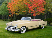 AUT 20 RK0664 01
1949 Cadillac Series 62 Convertible Colonial Cream 3/4 Front View On Grass By Trees