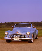 AUT 20 RK0021 02
1946 Buick Super Convertible Light Blue 3/4 Front View On Pavement At Dusk