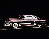 AUT 20 RK0108 02
1949 Cadillac Sedanette Coupe Wildberry 3/4 Side View On Gray Line Top Lighting Studio