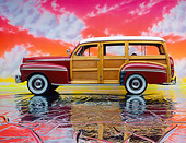 AUT 20 RK0110 03
1947 Mercury Woody Burgundy Side View On Mylar Floor Clouds Background Studio