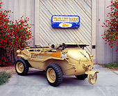 AUT 20 RK0226 02
1943 VW Schwimmwagen 3/4 Rear View On Pavement By Red Flower Bush