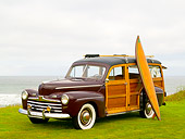 AUT 20 RK0300 01
1946 Ford Woody Station Wagon Maroon 3/4 Front View On Grass