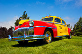 AUT 20 RK0305 01
1946 De Soto Taxi Cab Red And Yellow Low 3/4 Front View On Grass