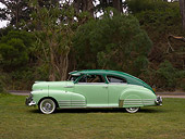 AUT 20 RK0317 01
1948 Chevrolet Fleetline Two Tone Green Profile View On Grass Trees Background