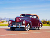 AUT 20 RK0356 01
1941 Hudson Commodore 8 Convertible Maroon 3/4 Front View Blue Sky