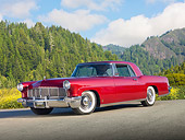 AUT 21 BK0043 01
1956 Lincoln Continental Red 3/4 Front View On Pavement By Trees