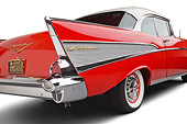 AUT 21 BK0060 01
1957 Chevrolet Bel Air Red And White 3/4 Rear View On White Seamless